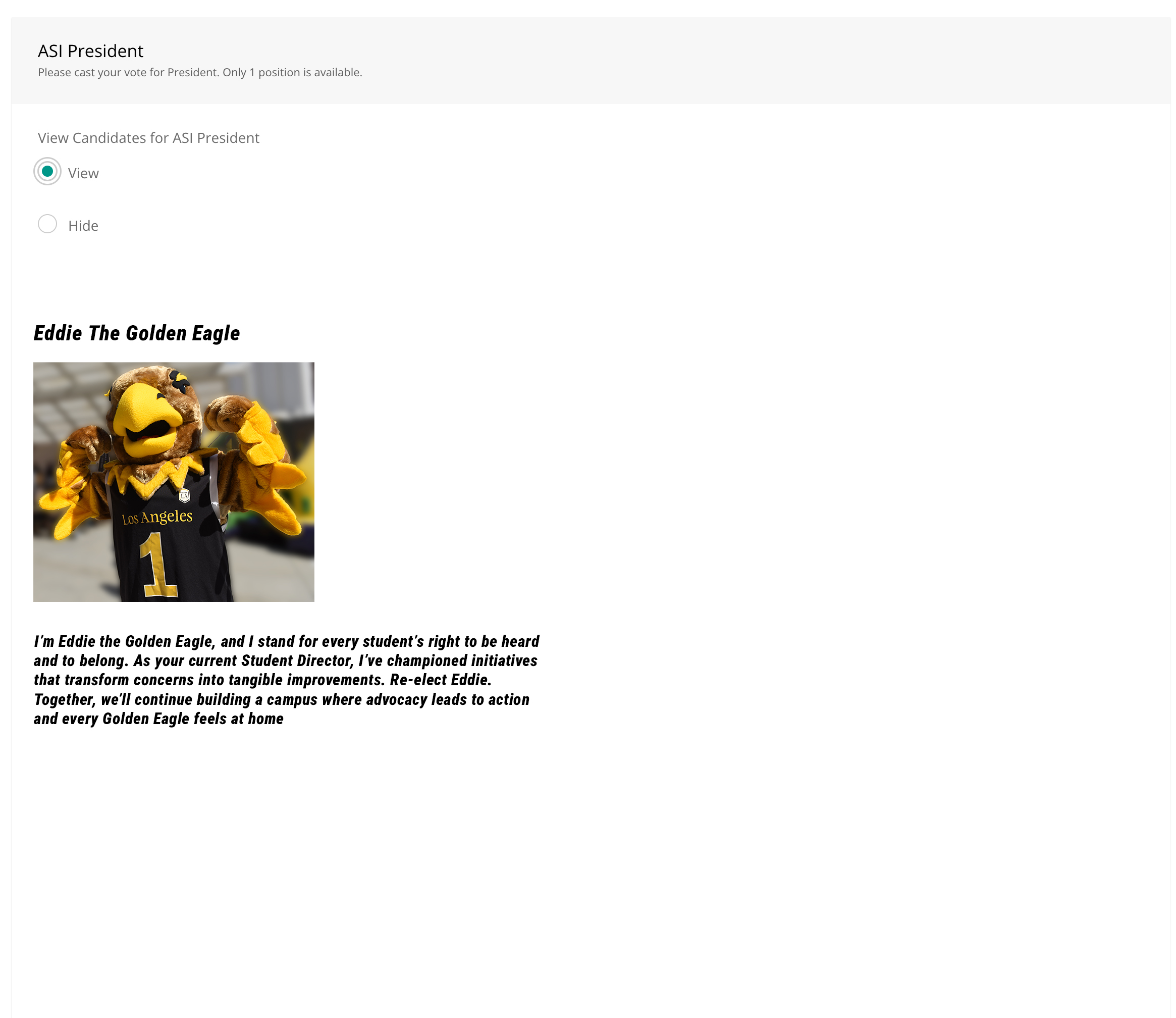 Toggle shows a radio section to view candidates or hide the options.