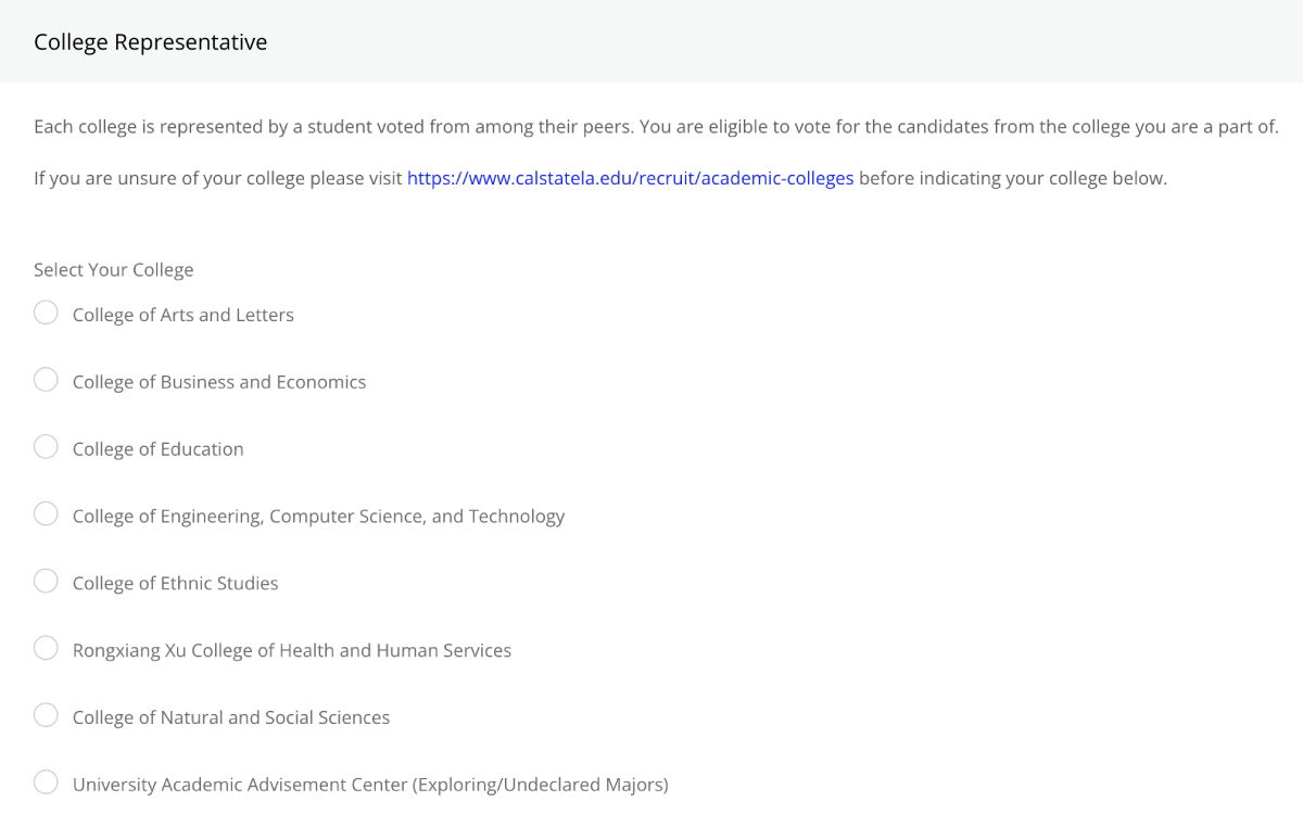 Radio button of colleges.