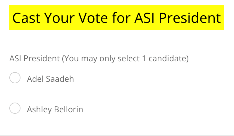 Radio button of candidate names.