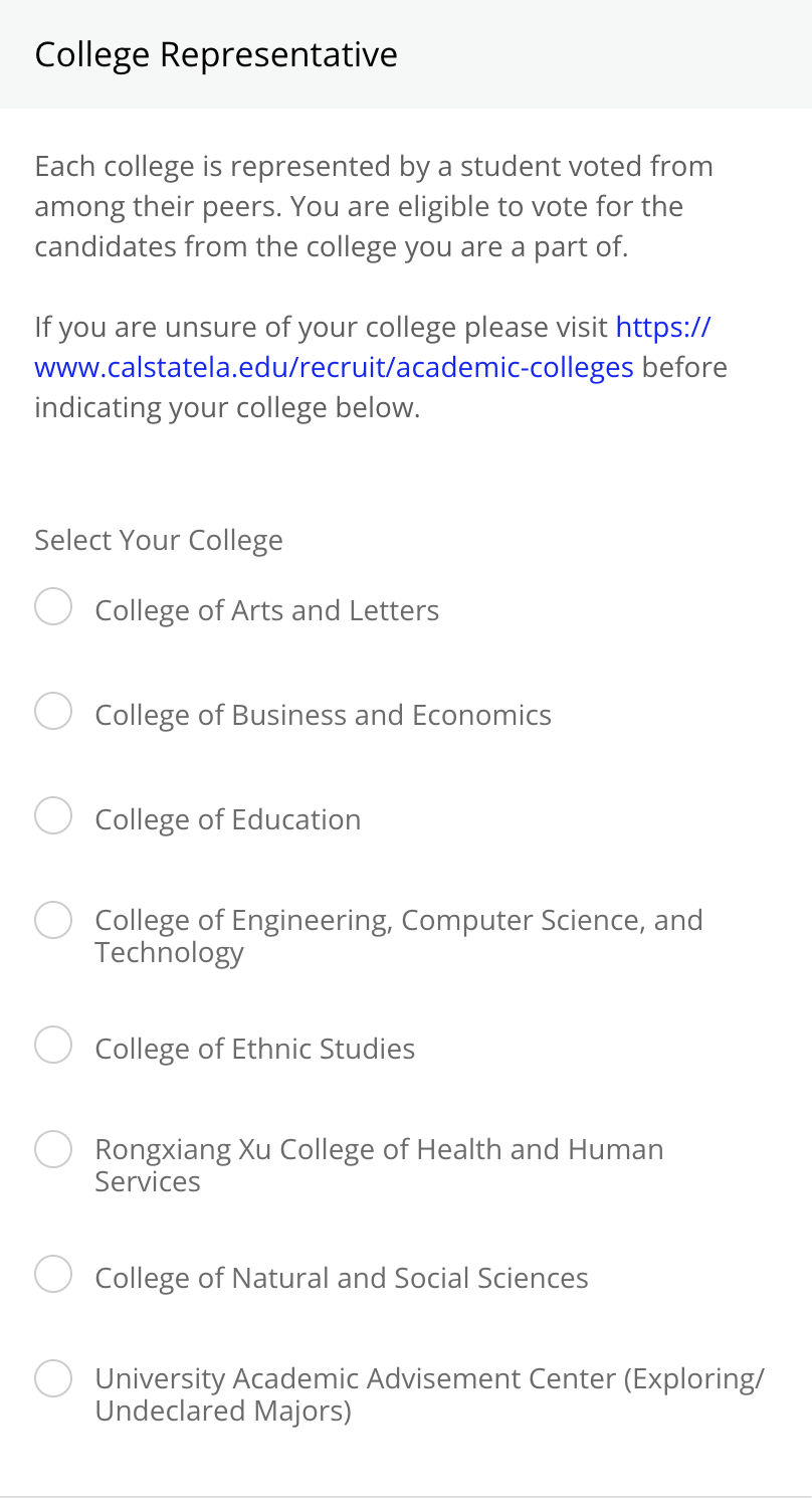 Radio button of colleges.